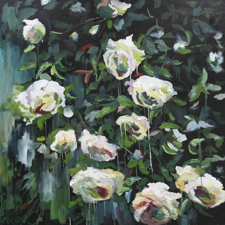 770x768 Saatchi Art White Rose Bush Painting By Ana Gonzalez Esteve - Rose Bush Painting