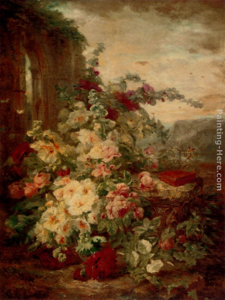 720x960 Simon Saint Jean A Book On A Plinth By A Rose Bush - Rose Bush Painting