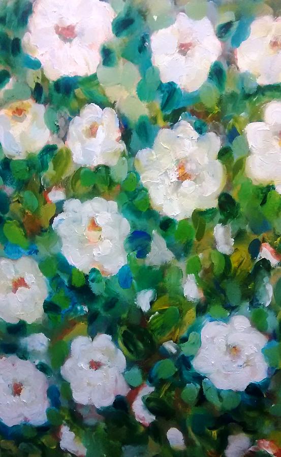 553x900 White Rose Bush Painting By Patricia Taylor - Rose Bush Painting