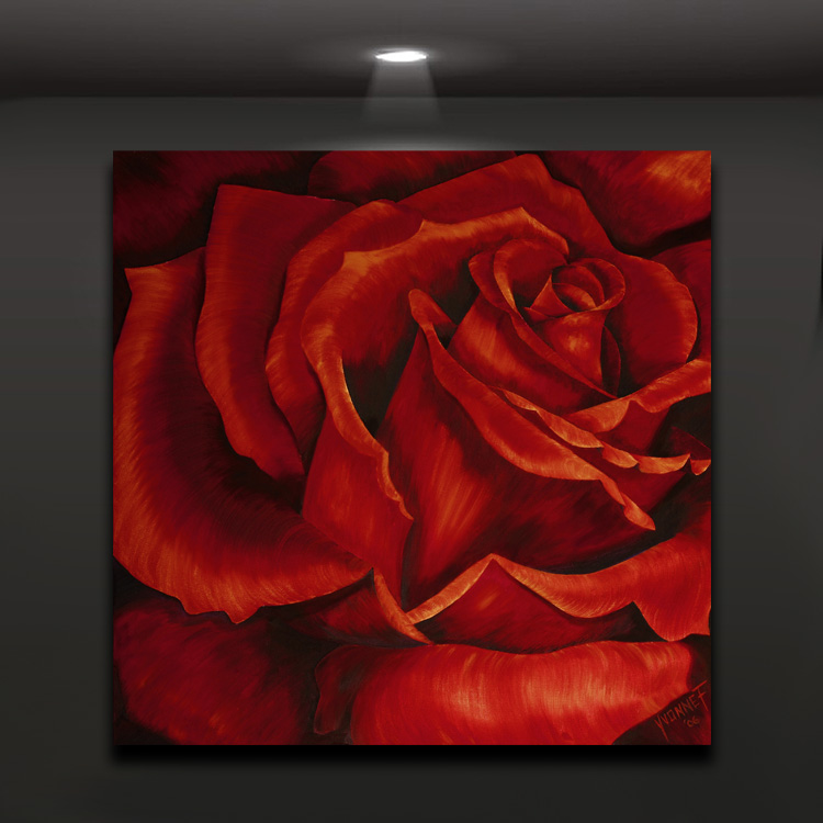 750x750 Blood Red Rose Flower Painting Canvas Print Mural Art For Home - Rose Canvas Painting