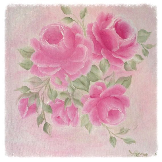570x570 Hand Painted Art Of Pink Roses Canvas Board Painting 12x12 Shabby - Rose Canvas Painting