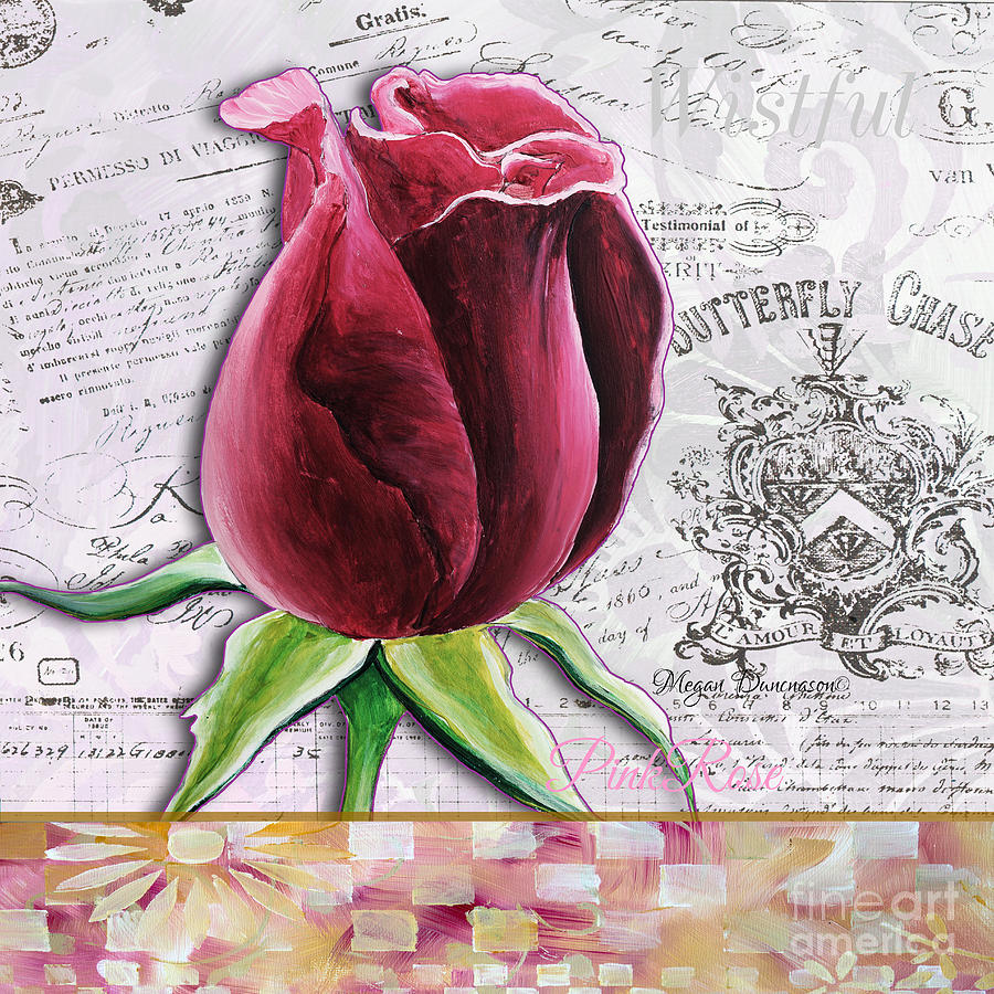900x900 Beautiful Floral Pink Rose Original Flower Painting By Megan - Rose Flower Painting