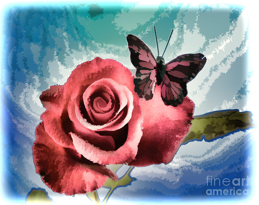 900x713 Open Red Rose Flower Butterfly Painting In Color 3188.02 Painting - Rose Flower Painting