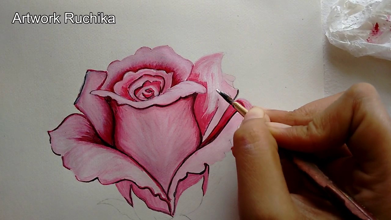 1280x720 Pink Rose Painting Step By Step Rose Flower Painting - Rose Flower Painting