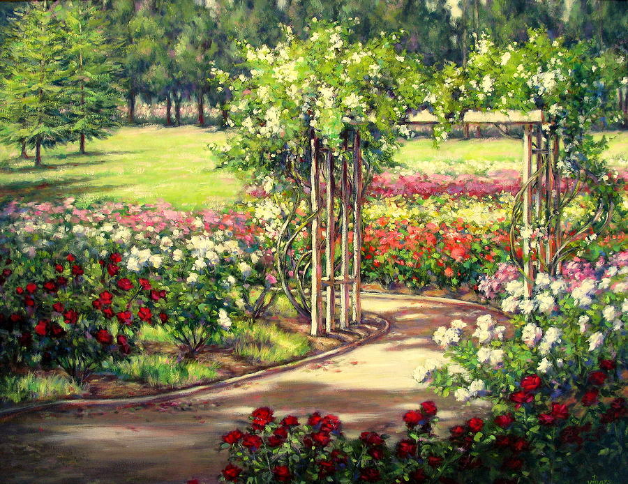 900x694 Rose Garden Arbor Painting By Vickie Fears - Rose Garden Painting