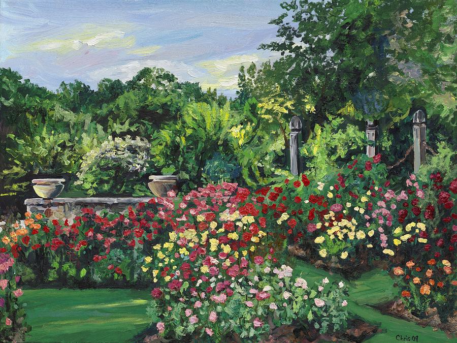 900x675 Rose Garden At Sunset Painting By Christina Plichta - Rose Garden Painting