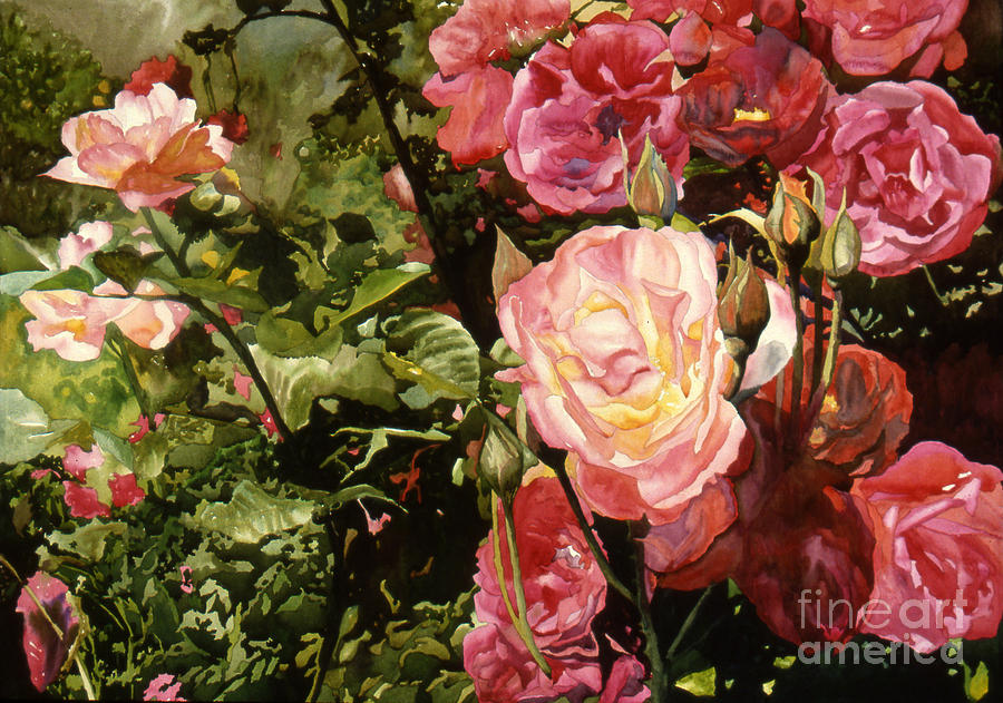 900x631 Rose Garden Painting By Teri Starkweather - Rose Garden Painting