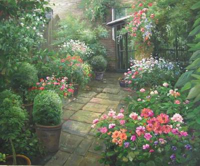 400x332 Oil Painting Reproduction Rose Garden Oil Painting Garden Oil - Rose Garden Painting
