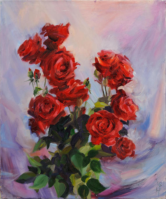 570x682 Oil Painting Flowers Red Rose Painting Flowers Oil Classic Art - Rose Oil Painting