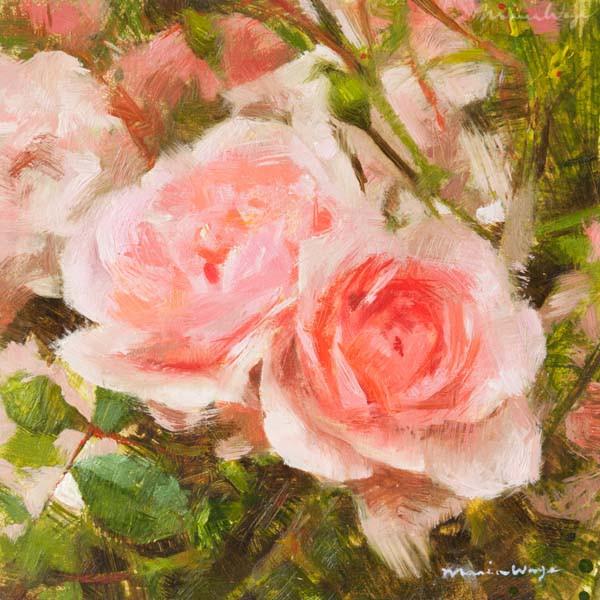 600x600 Soft Pink Summer Garden Roses Original Fine Art Oil Painting - Rose Oil Painting