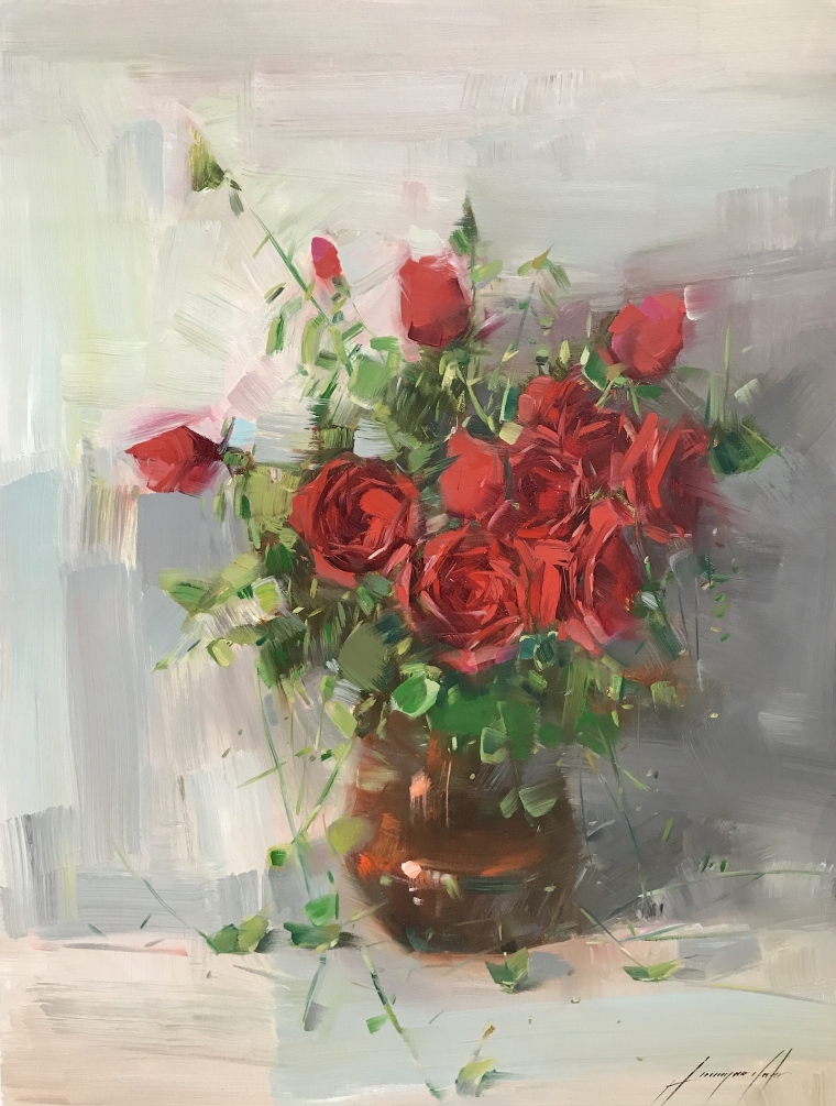 760x1005 Vase Of Roses, Oil Painting, Handmade Artwork, One Of A Kind - Rose Oil Painting