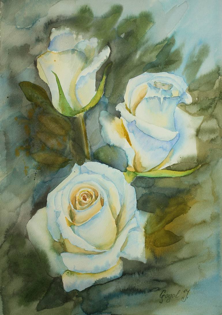 770x1091 Saatchi Art White Roses Painting By Julia Gogol - Rose Painting