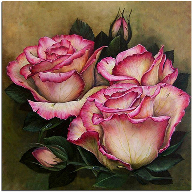 640x640 Crafts Diy Diamond Painting Cross Stitch Beautiful Rose Of Flowers - Rose Painting Images