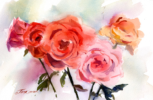 500x326 Rose Is Wet Into Wet Watercolor Technique Vermont - Rose Watercolor Painting
