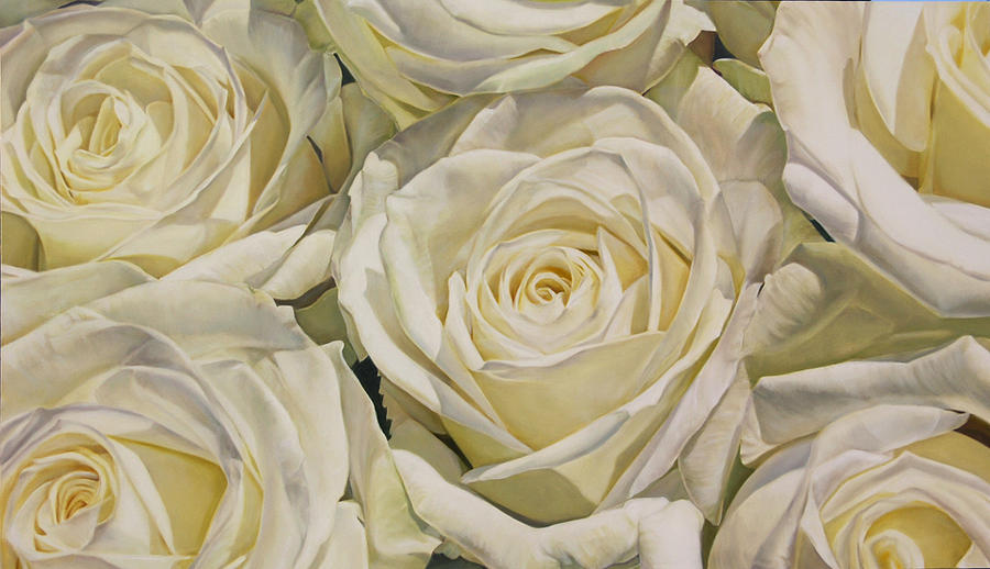 900x518 Oil Painting White Roses Painting By Thomas Darnell - Rose White Painting