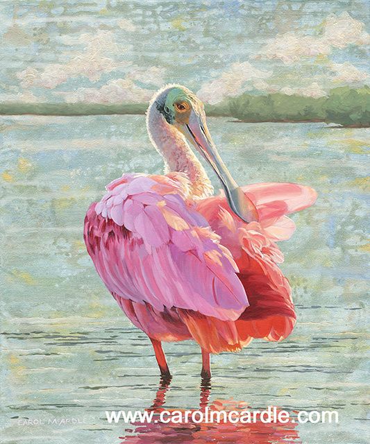 533x640 Roseate Evening Glow 24x20 Mixed Media On Canvas 24 X 20 - Roseate Spoonbill Painting