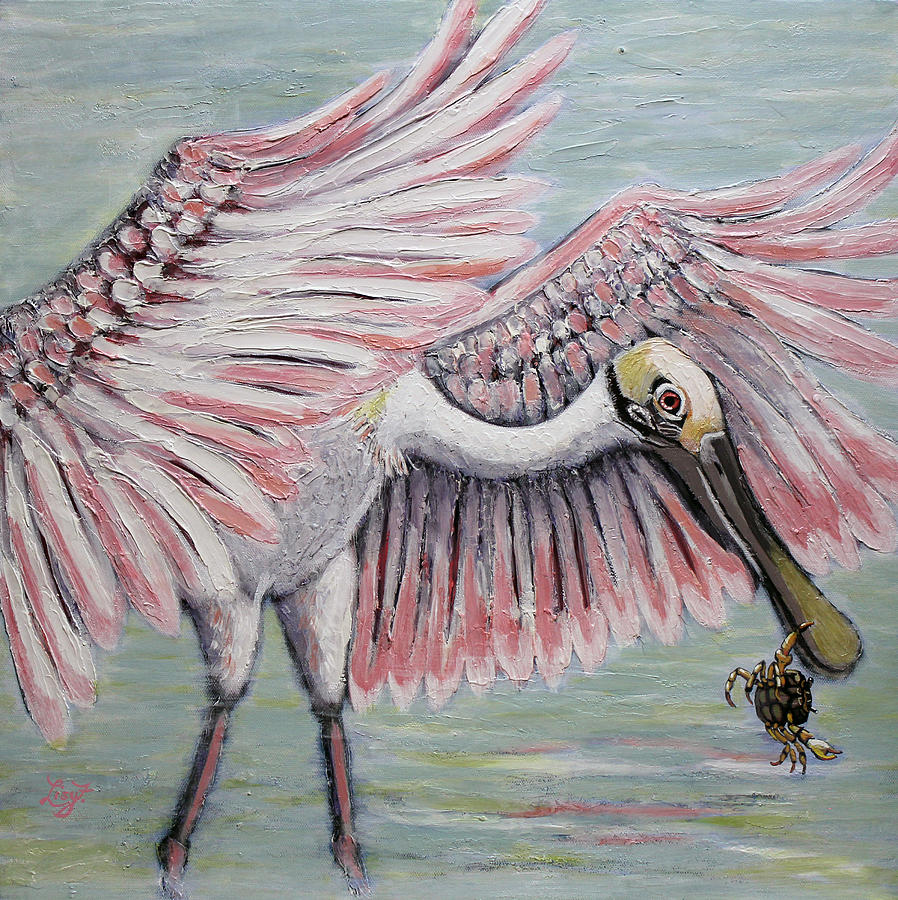 898x900 Roseate Spoonbill On The Foggy Laguna Madre Painting By Elizabeth - Roseate Spoonbill Painting