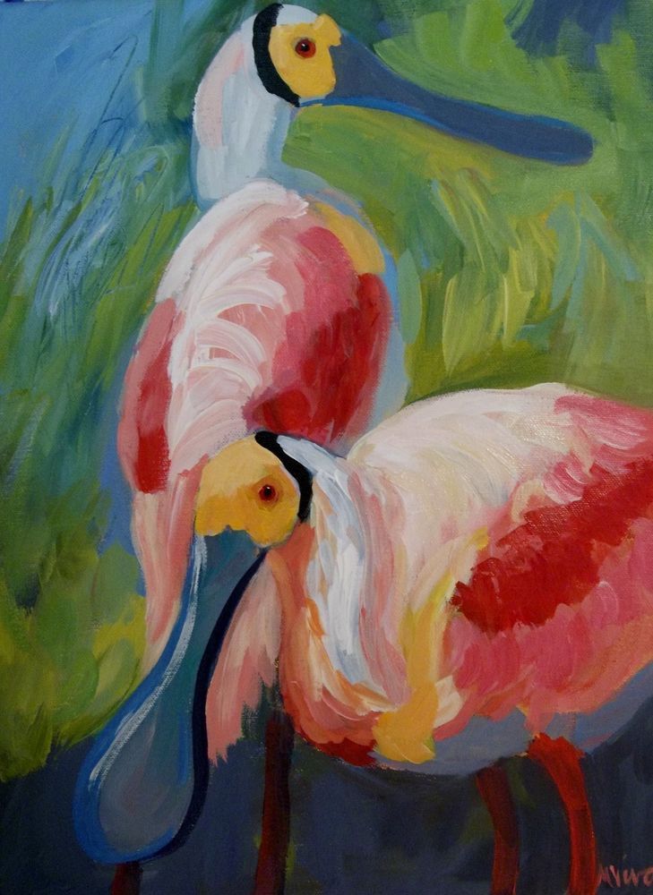 729x1000 Mona Vivar Florida Roseate Spoonbill Bird Abstract Original - Roseate Spoonbill Painting