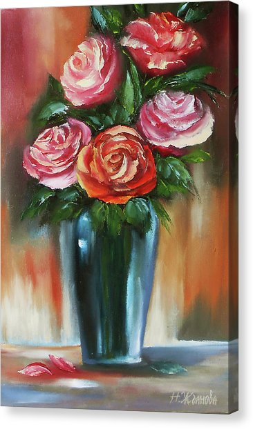 366x622 Red Rose Painting Oil On Canvas, Rose Painting Flower, Rose Flower - Roses In A Vase Painting