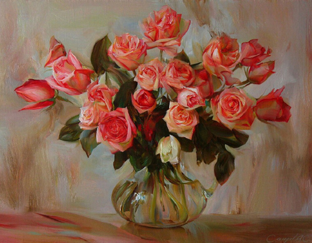 1000x777 Rose Flower Vase Paintings Flower Pictures Somi.cat - Roses In A Vase Painting