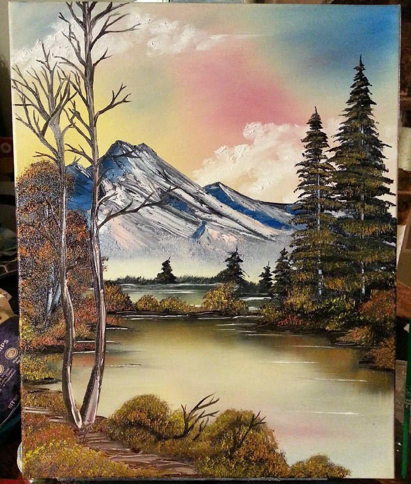 824x970 Bob Ross Style Oil Painting, Pretty Mountain By Lashink - Ross Oil Painting