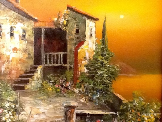 570x428 Vintage Rossini Oil Painting Framed Tuscany Seascape - Rossini Oil Painting