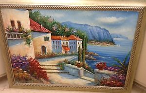 300x191 Gorgeous Impressionist Oil Painting Italian Village By The Sea - Rossini Oil Painting