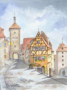 225x300 Rothenburg In Germany Painting By Jean Walker White - Rothenburg Painting