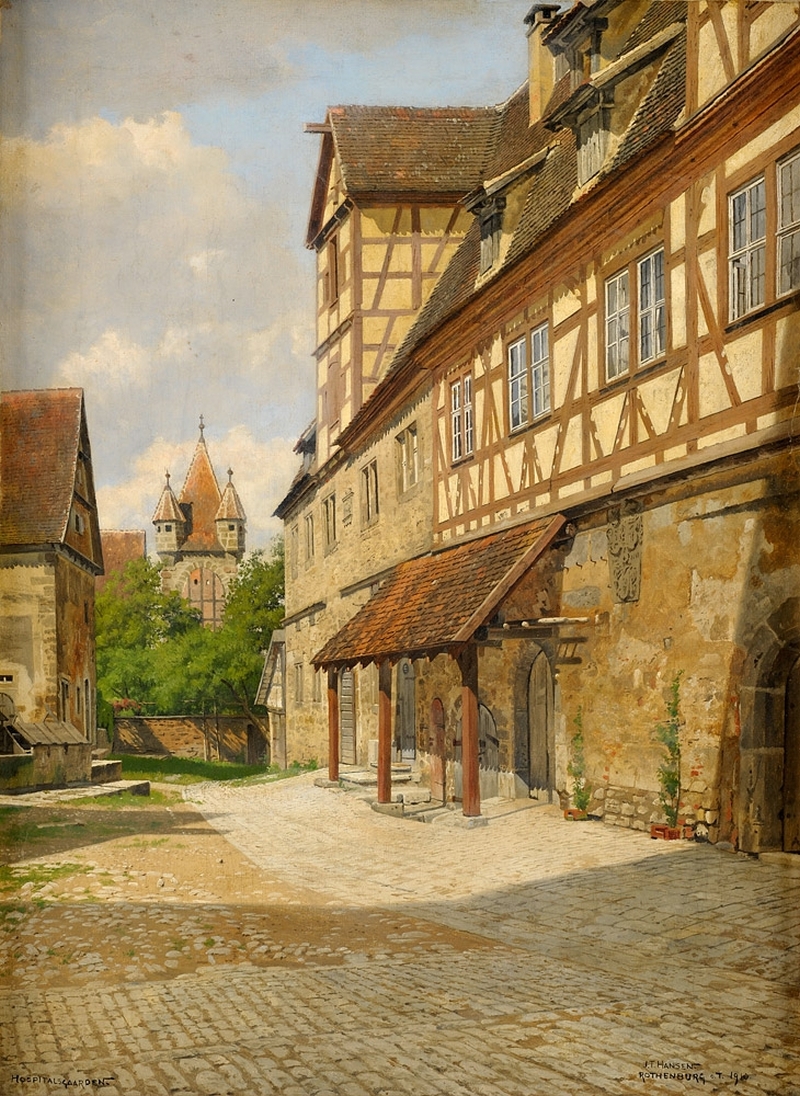 800x1096 View Of Rothenburg Painting Josef Theodor Hansen Oil Paintings - Rothenburg Painting