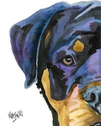 400x500 Rottweiler Art Print Of Original Watercolor Painting 8x10 - Rottweiler Painting