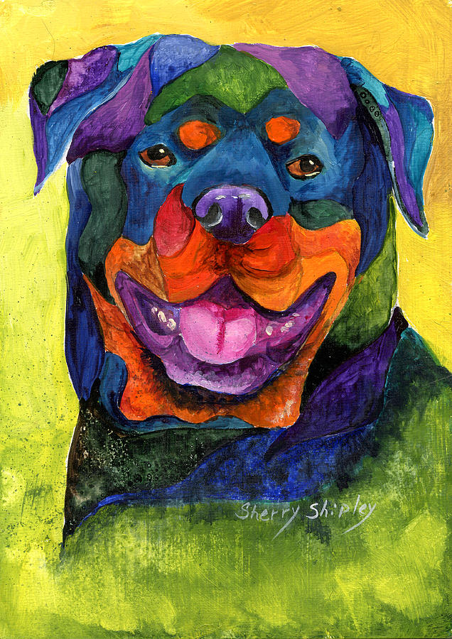 636x900 Rottweiler Painting By Sherry Shipley - Rottweiler Painting