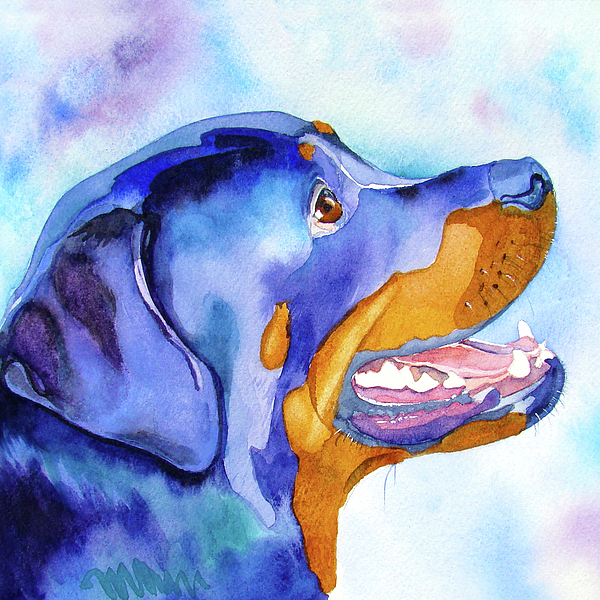 600x600 Rotty Rottweiler Blues Painting By Jo Lynch - Rottweiler Painting