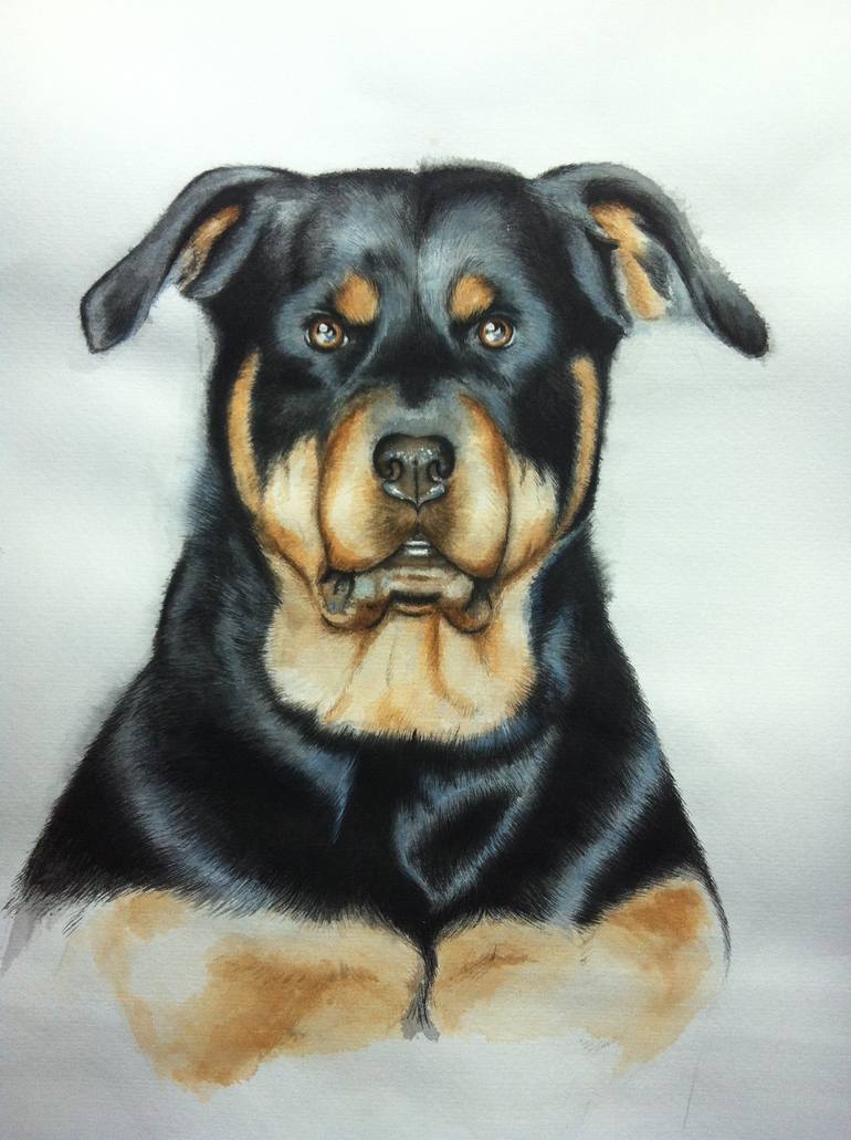 770x1031 Saatchi Art Rottweiler Painting By Yu Zhan - Rottweiler Painting