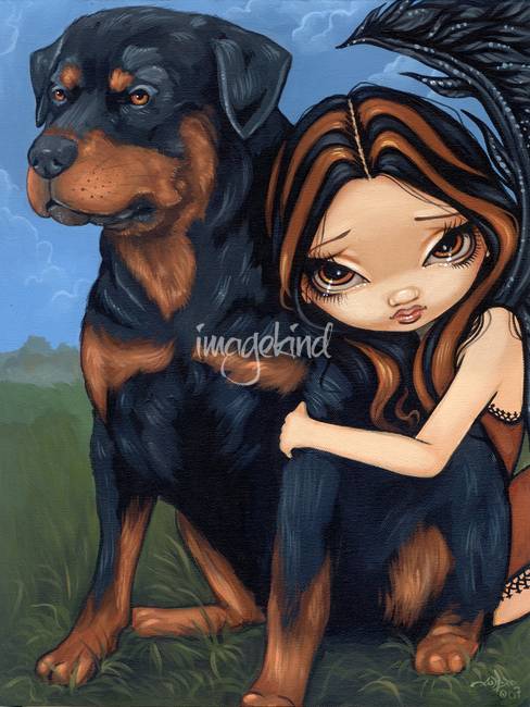 488x650 Fairy With A Rottweiler By Jasmine Becket Griffith - Rottweiler Painting