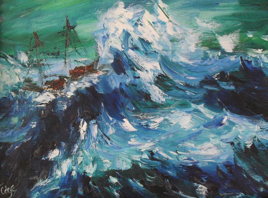 900x664 Rough Seas Painting By Joan Edge - Rough Painting
