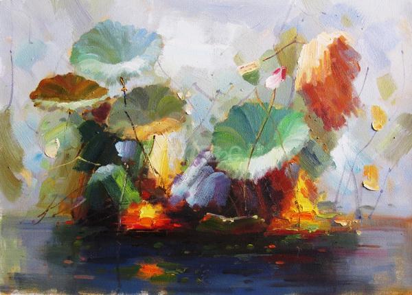 600x430 Rough Lotus Scenery Oil Painting Op Fl2 4 - Rough Painting