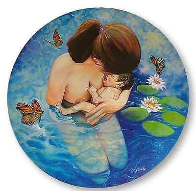 400x390 Mother And Baby Original Oil Painting On Round Canvas Water Birth - Round Canvas Painting