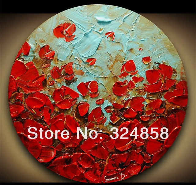 640x604 Modern Abstract Contemporary Fine Art Impasto Red Blossom Palette - Round Canvas Painting