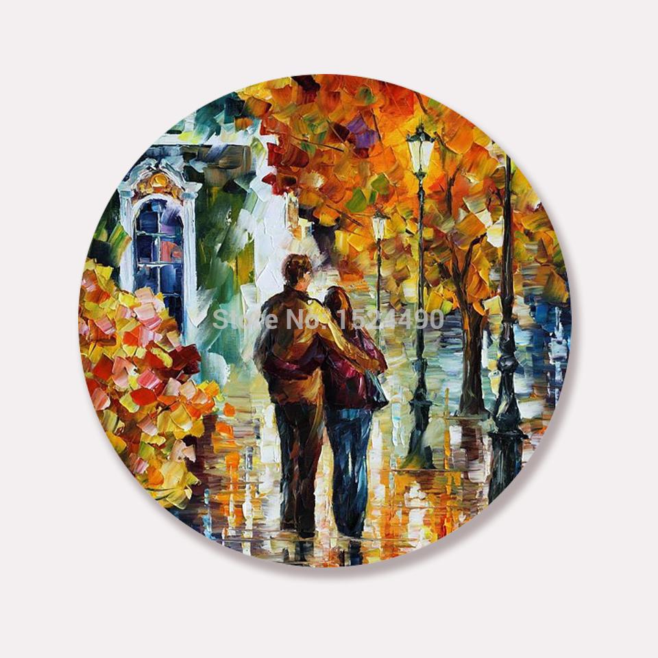 960x960 Round Painting Handpainted Lovers Take A Walk In The Stree Palette - Round Canvas Painting