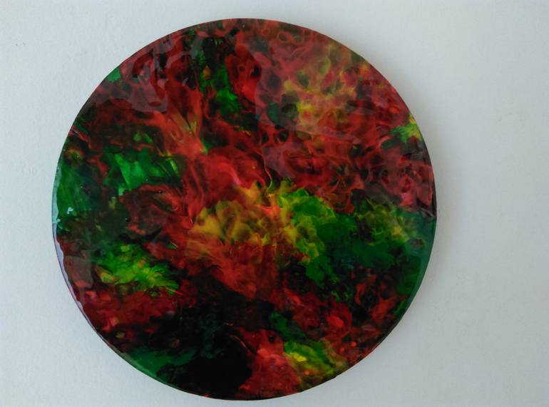 770x571 Saatchi Art Multi Color Flowers Painting Fluid Original Acrylic - Round Canvas Painting