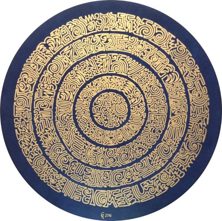 770x767 Saatchi Art My Mandala, Dark Blue, Round Canvas, Diam. 50cm - Round Canvas Painting