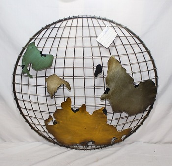 350x339 Round Painting Ball Wire Antique Metal World Map Wall Art - Round Painting