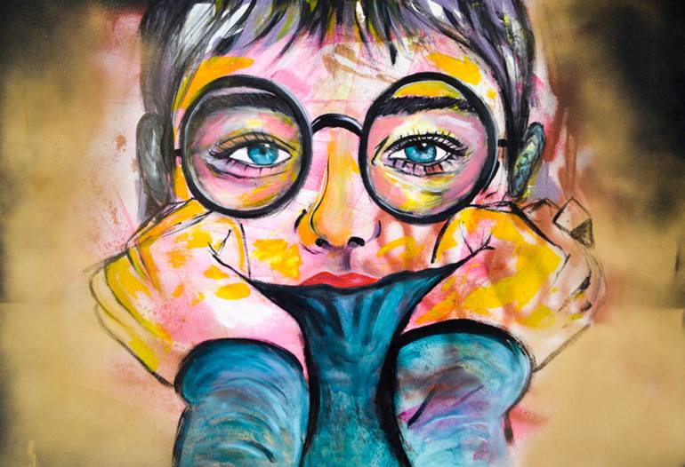 770x526 Saatchi Art Girl In The Round Glasses Painting By Kokil Sharma - Round Painting