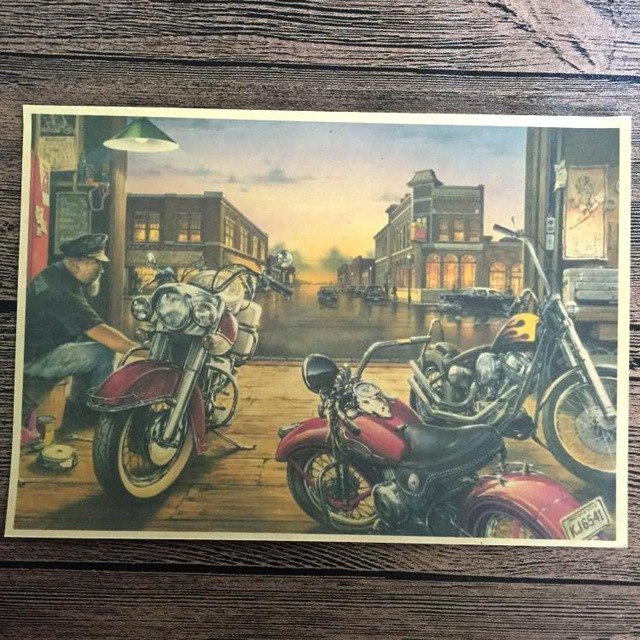 640x640 Retro Route 66 Painting Motorcycle Prints Poster Vintage Sticker - Route 66 Painting