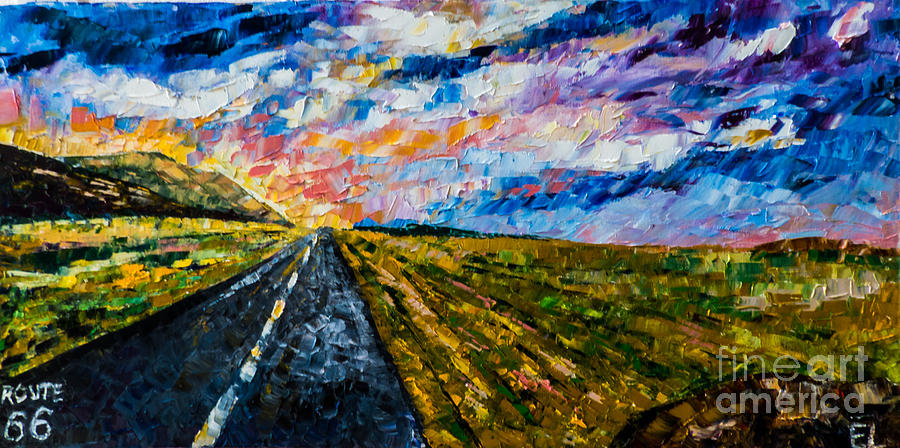 900x448 Route 66 Painting By Elena Lopatina - Route 66 Painting