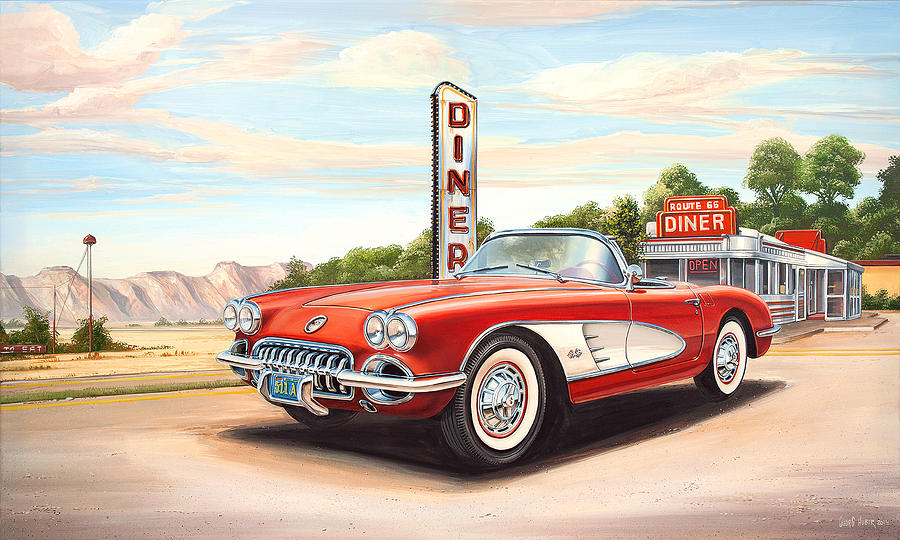 900x540 Diner 66 Painting By Georg Huber - Route 66 Painting