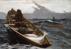 300x208 Old Man And The Sea Painting Fishing Row Boat Ocean Real Canvas - Row Boat Painting