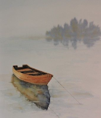 342x400 Painting Of A Row Boat On A Lake - Row Boat Painting