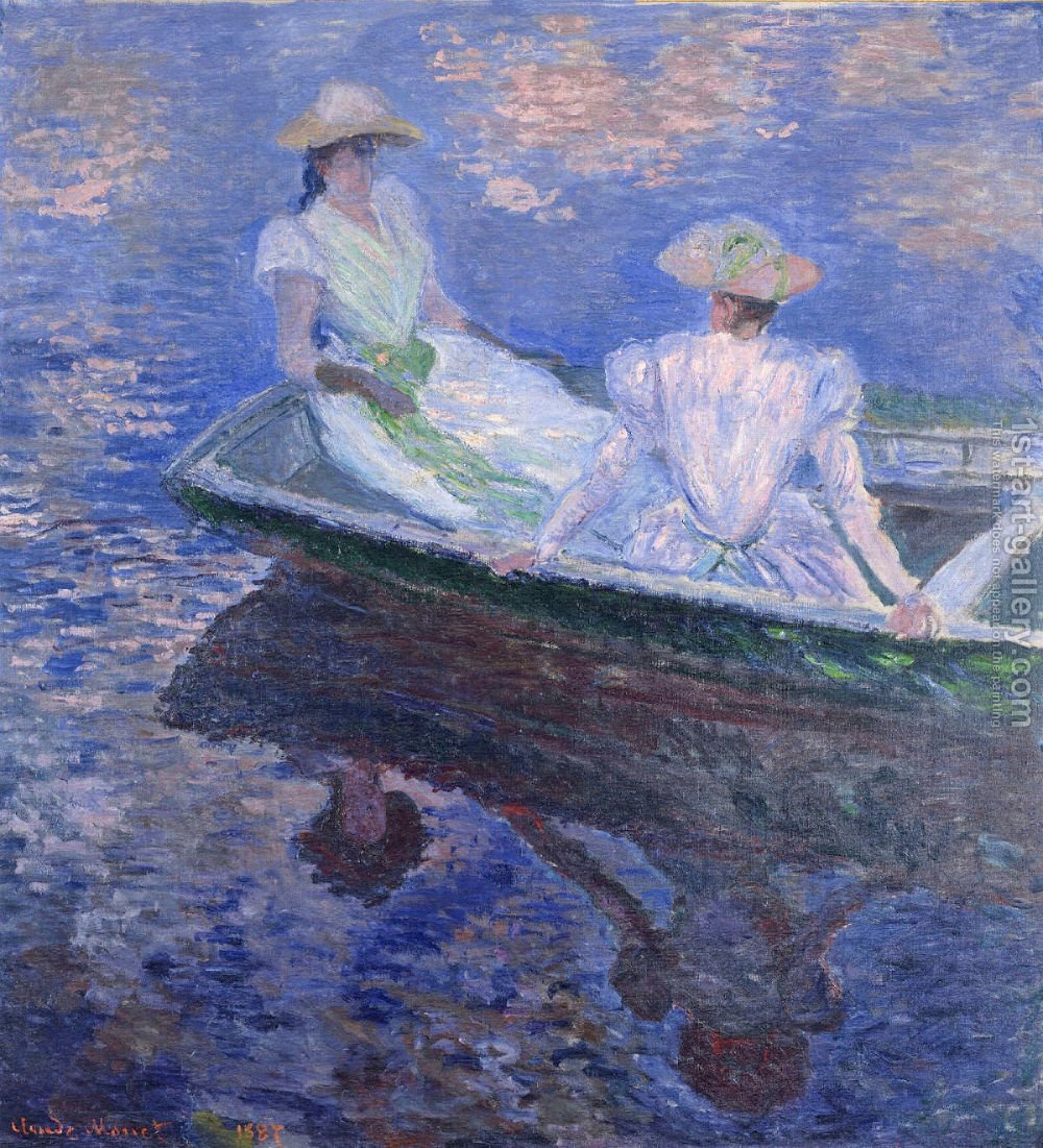 1000x1101 Young Girls In A Row Boat Claude Oscar Monet Reproduction 1st - Row Boat Painting