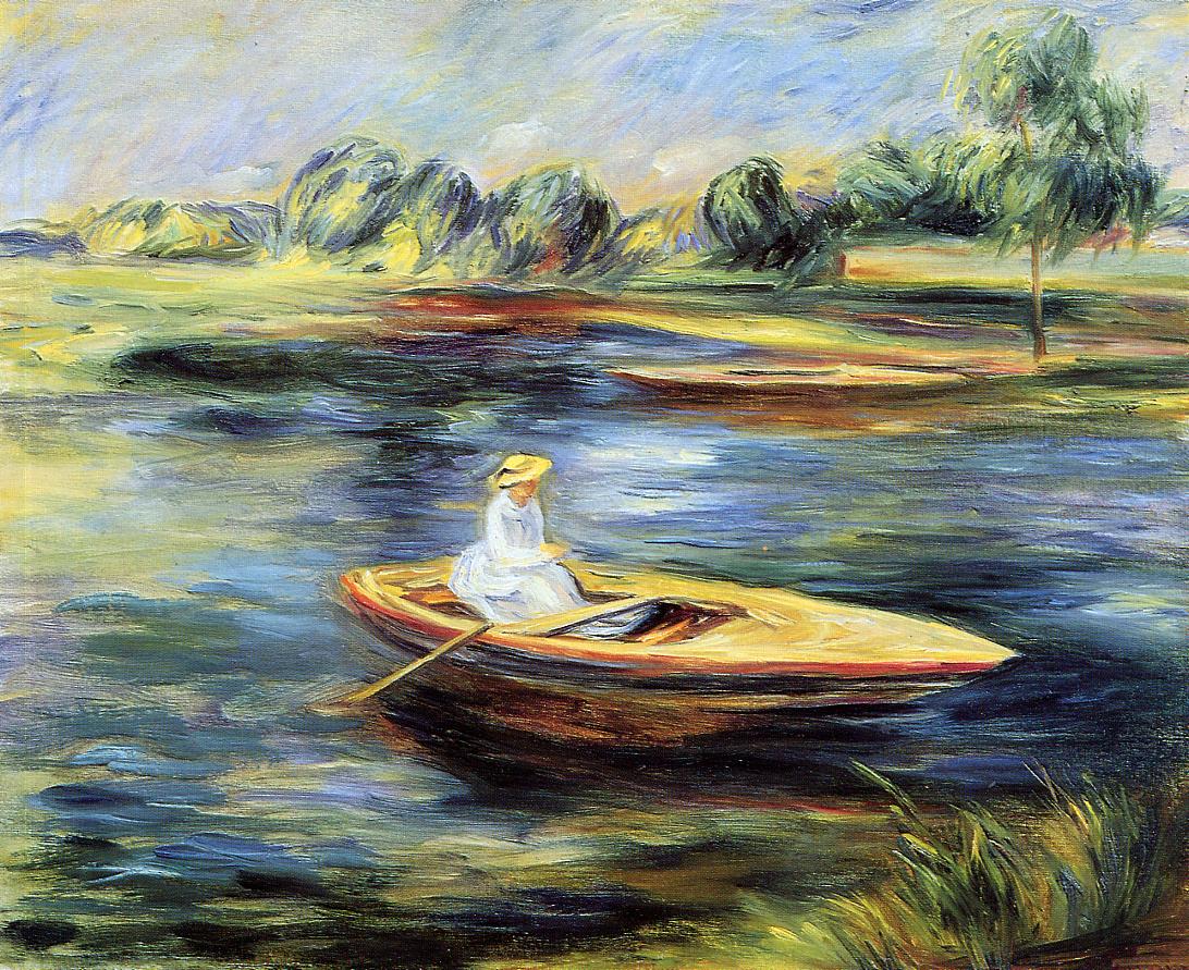 1092x891 Young Woman Seated In A Rowboat Painting Pierre Auguste Renoir - Row Boat Painting